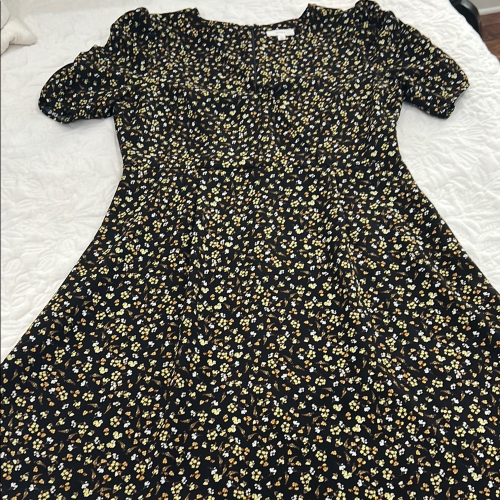 Black A-Line Puff Sleeve Floral Dress for Work or Play
